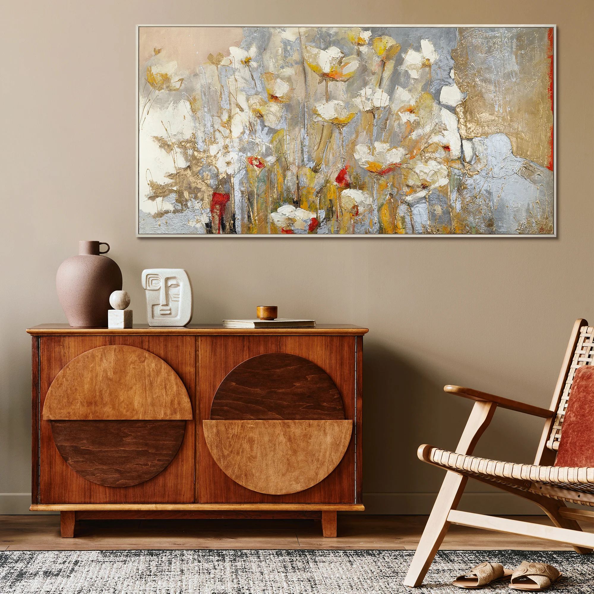 Moderne acryl schilderijen lentegeur - handgeschilderde bloemen op canvas met gouden accenten met lijst - Afbeelding 9